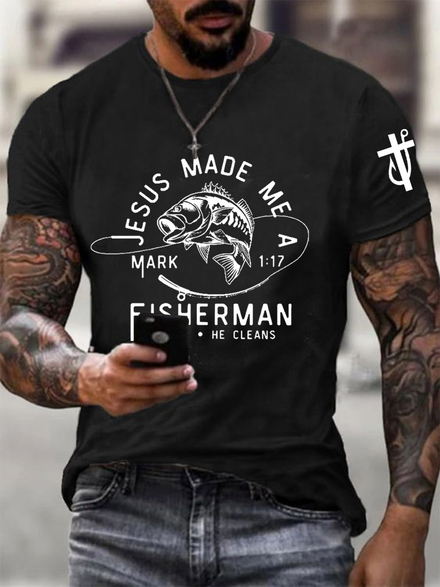 Men's Jesus Made Me A Fisherman Casual Tee