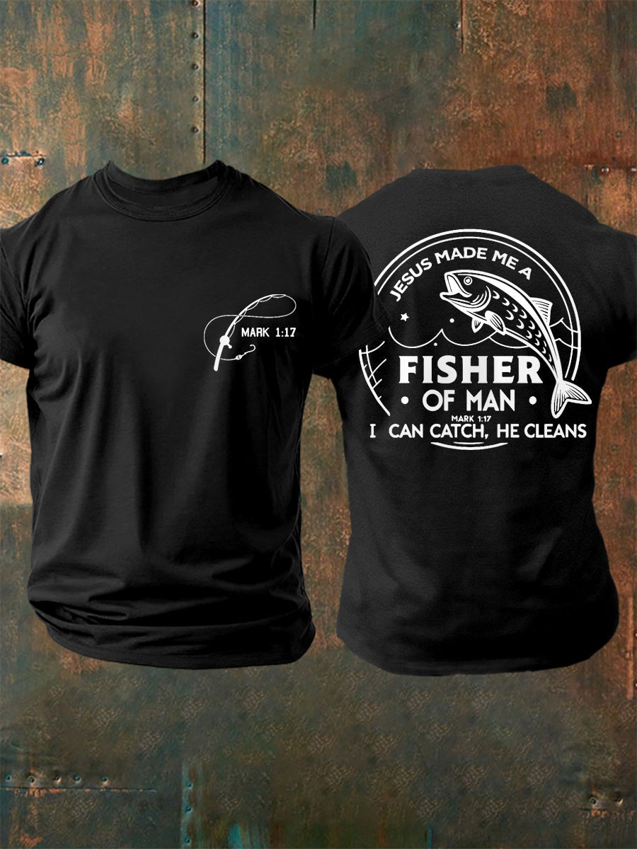 Men's Jesus Made Me A Fisherman Mark 1:17 Casual Tee