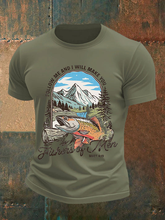 Men's Fisher Of Men Matthew 4:19 Bible Verse Casual Tee