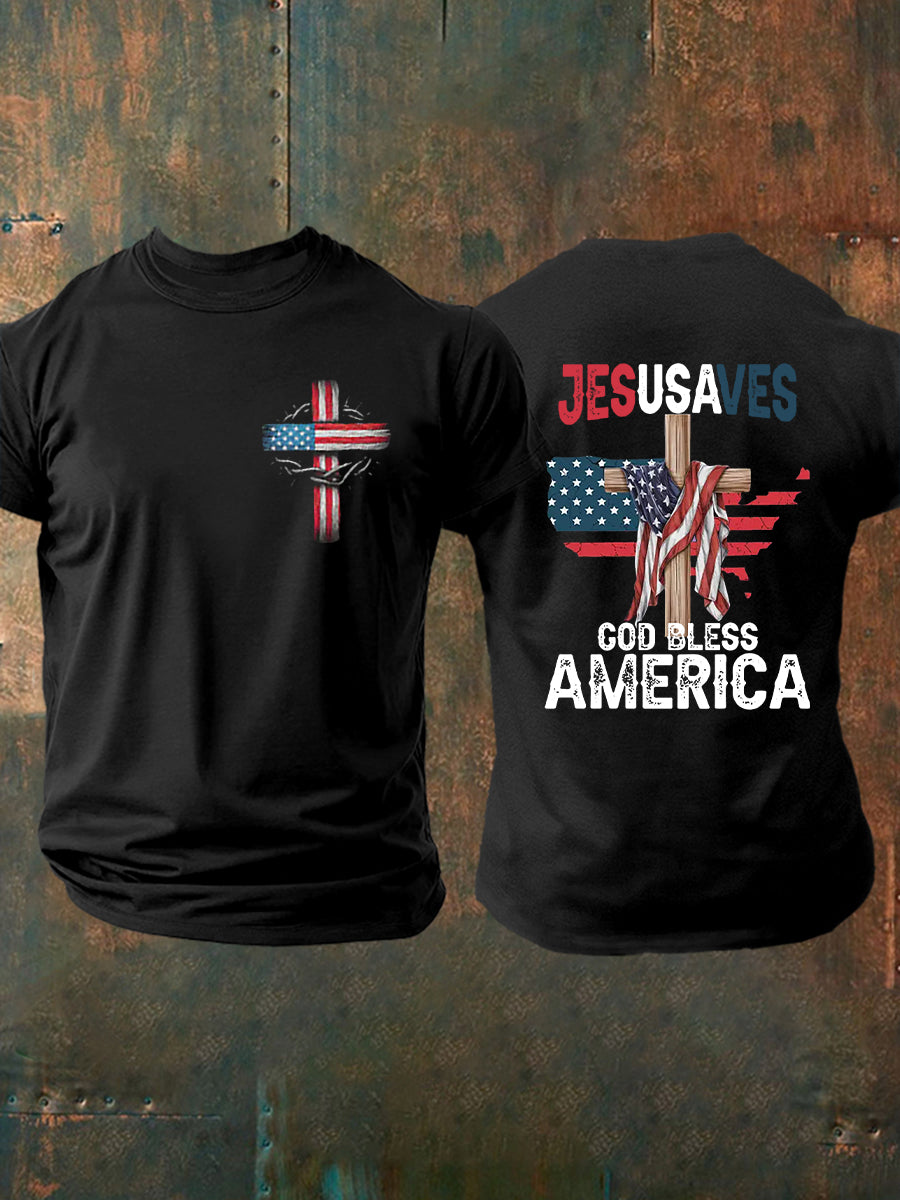 Men's God Bless America Cross Short Sleeve T-shirt
