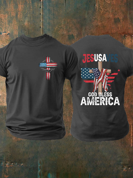 Men's God Bless America Cross Short Sleeve T-shirt