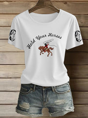 Women's Western Hold Your Horses Cowboy  Short Sleeve T-Shirt