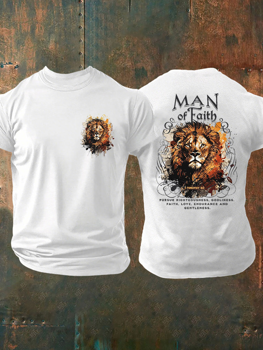 Men's Man of Faith Lion Printed Casual T-Shirt