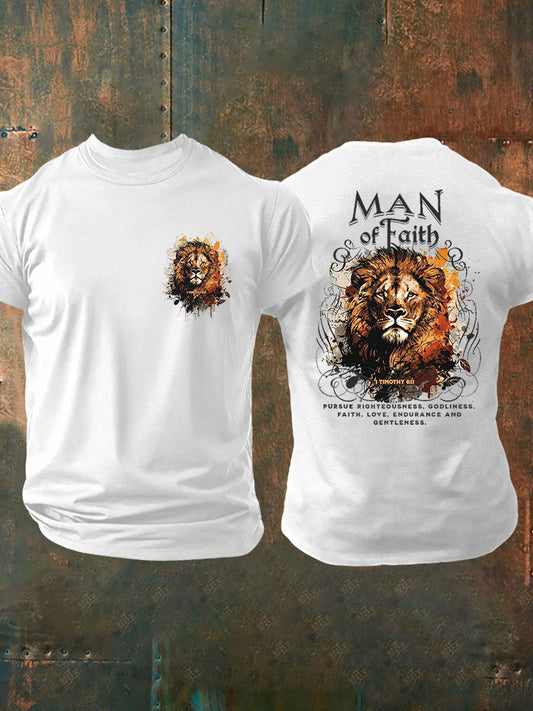 Men's Man of Faith Lion Printed Casual T-Shirt