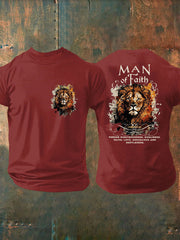 Men's Man of Faith Lion Printed Casual T-Shirt