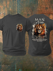 Men's Man of Faith Lion Printed Casual T-Shirt