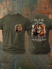 Men's Man of Faith Lion Printed Casual T-Shirt