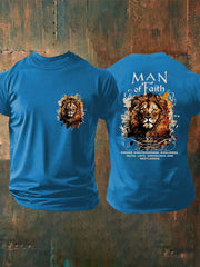 Men's Man of Faith Lion Printed Casual T-Shirt