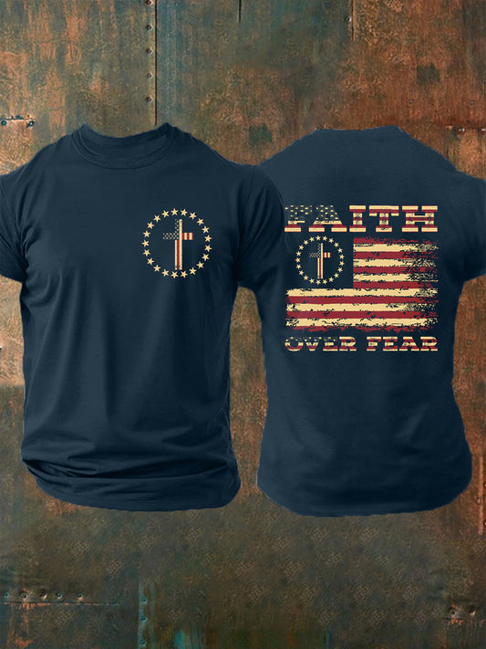 Men's Faith Over Fear Flag Cross Short Sleeve T-shirt