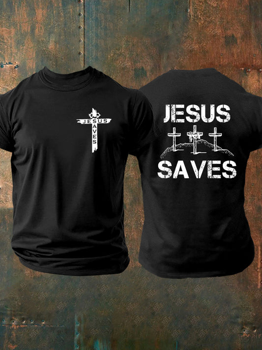 Men's Jesus Saves John 3:16 Faith Cross Print Casual Short Sleeve T-shirt