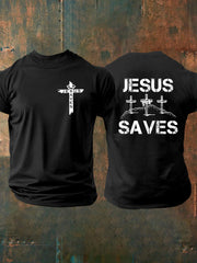 Men's Jesus Saves John 3:16 Faith Cross Print Casual Short Sleeve T-shirt