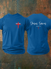 Men's Jesus Saves John 3:16 Faith Cross Print Casual Short Sleeve T-shirt