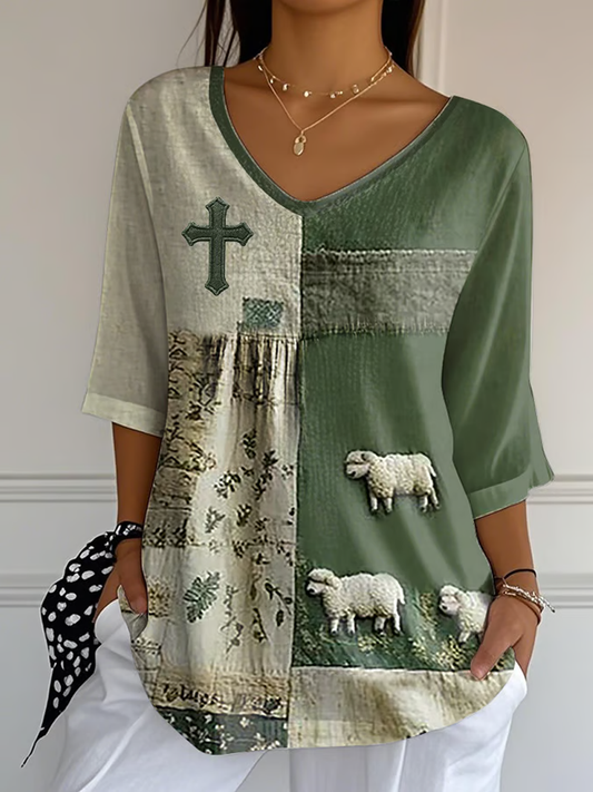 Women's Sheep Faith Printed Tops