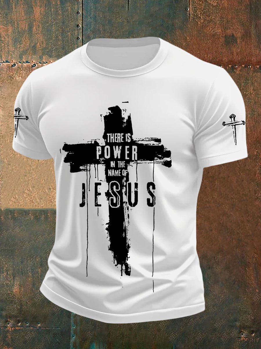 Men's There is Power in The Name of Jesus Cross Short Sleeve Tee