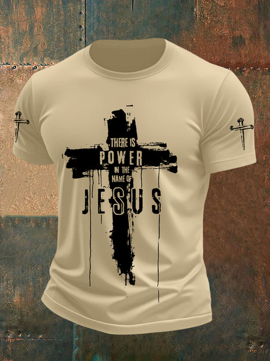 Men's There is Power in The Name of Jesus Cross Short Sleeve Tee