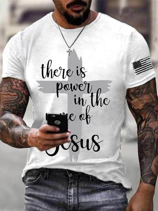 Men's There is Power in The Name of Jesus Cross Short Sleeve Tee