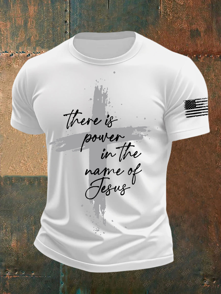 Men's There is Power in The Name of Jesus Cross Short Sleeve Tee