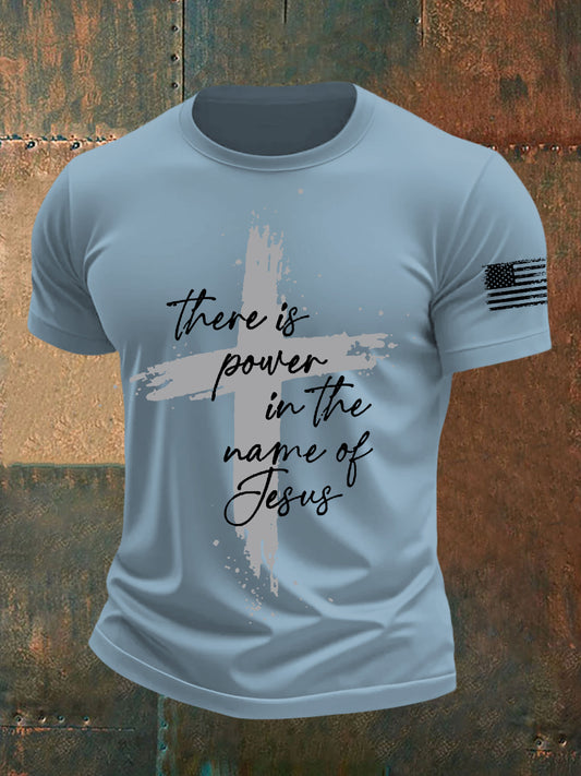 Men's There is Power in The Name of Jesus Cross Short Sleeve Tee