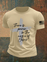 Men's There is Power in The Name of Jesus Cross Short Sleeve Tee