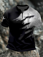 Men's Faith Glowing Cross Print Zipper T-shirt