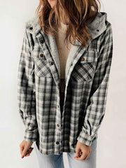 Women's Autumn/Winter Plaid Jacket Long Sleeve Buckle Hooded Jacket Warm Coat