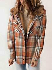 Women's Autumn/Winter Plaid Jacket Long Sleeve Buckle Hooded Jacket Warm Coat