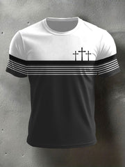 Men's Cross Faith Stripes Print Casual Tee