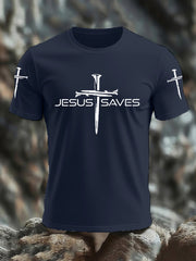 Men's Jesus Saves Cross Faith Casual Tee