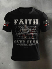 Men's Faith Over Fear USA Flag Print Casual Tee