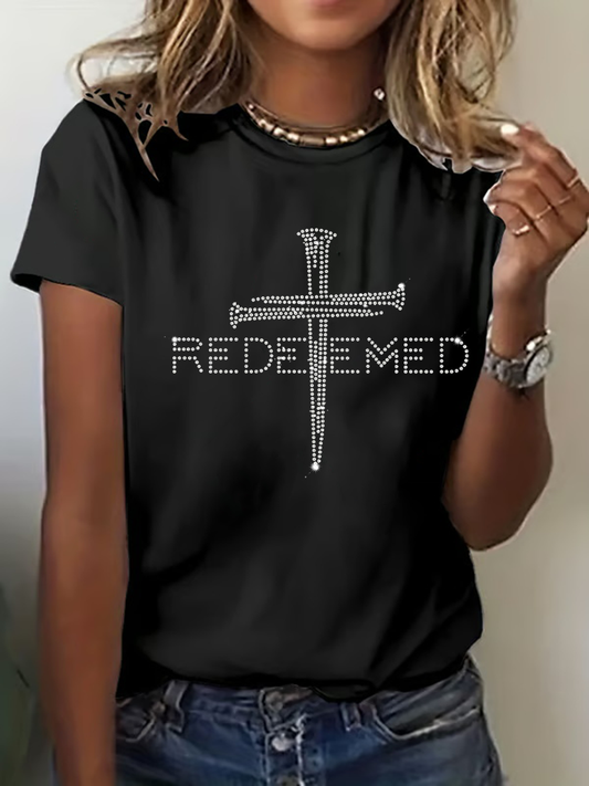 Women's Redeemed Cross Print Casual T-shirt
