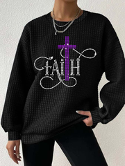 Women's Faith Waffle Print Casual Sweatshirt