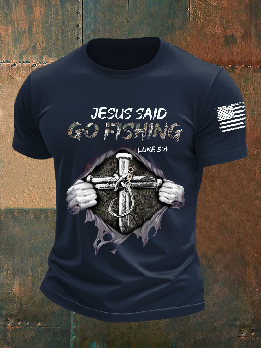 Men's Jesus Said Go Fishing Short-sleeved T-shirt