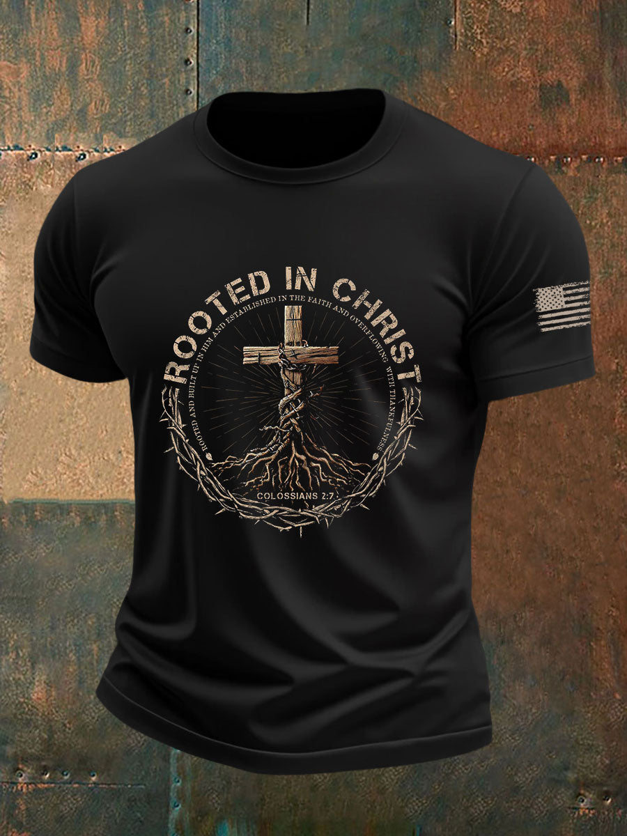 Men's Rooted in Christ Printed Casual T-shirt