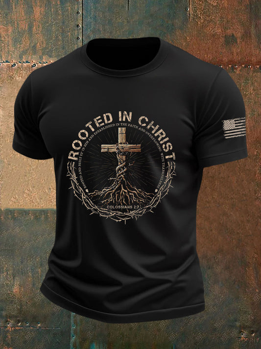 Men's Rooted in Christ Printed Casual T-shirt