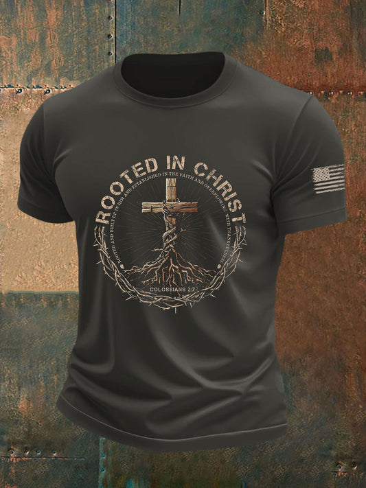 Men's Rooted in Christ Printed Casual T-shirt