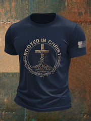 Men's Rooted in Christ Printed Casual T-shirt