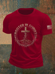 Men's Rooted in Christ Printed Casual T-shirt