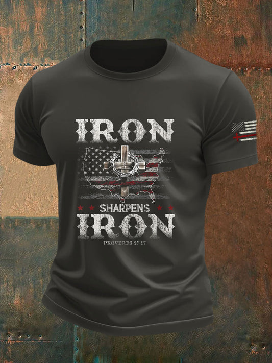 Men's Iron Sharpens Iron Proverbs 27:17 Print T-shirt