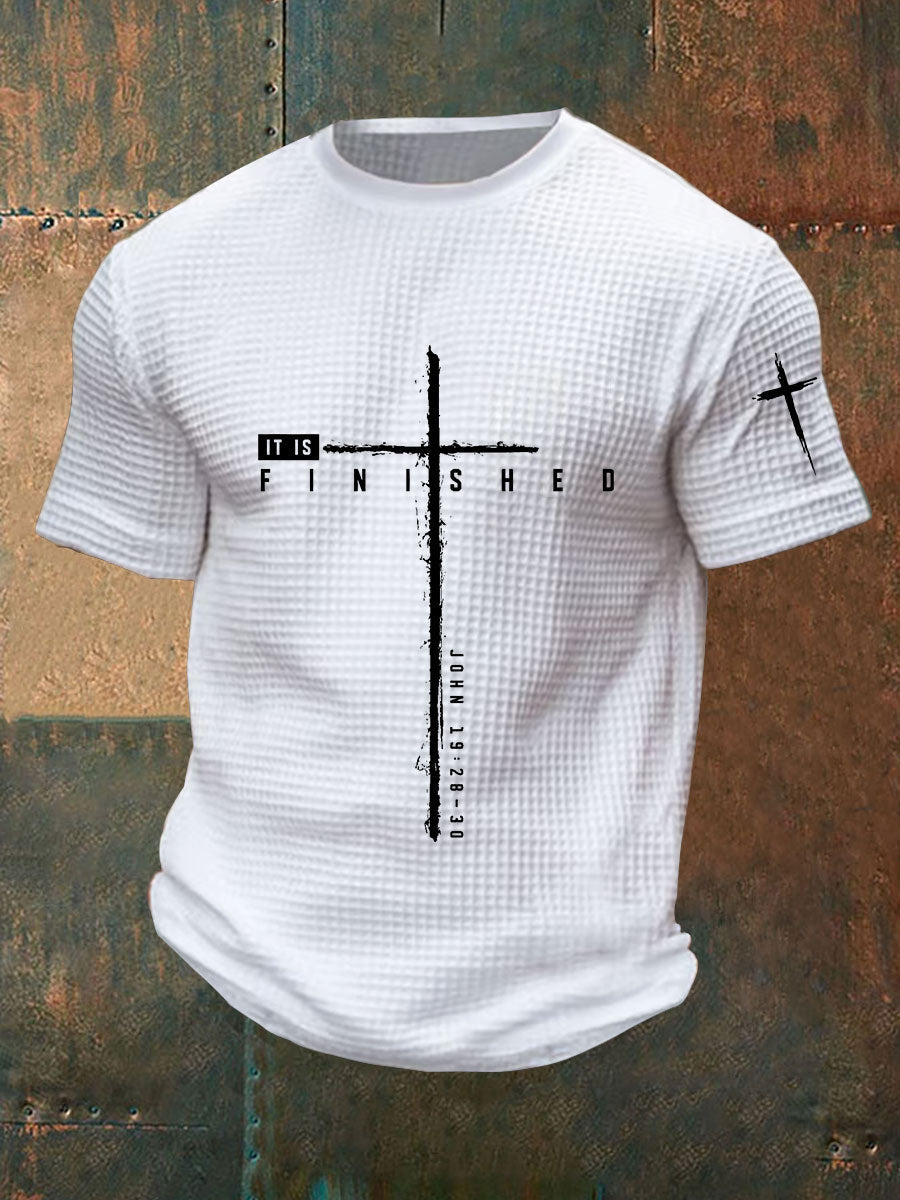 Men's It Is Finished Cross Waffle Print T-shirt