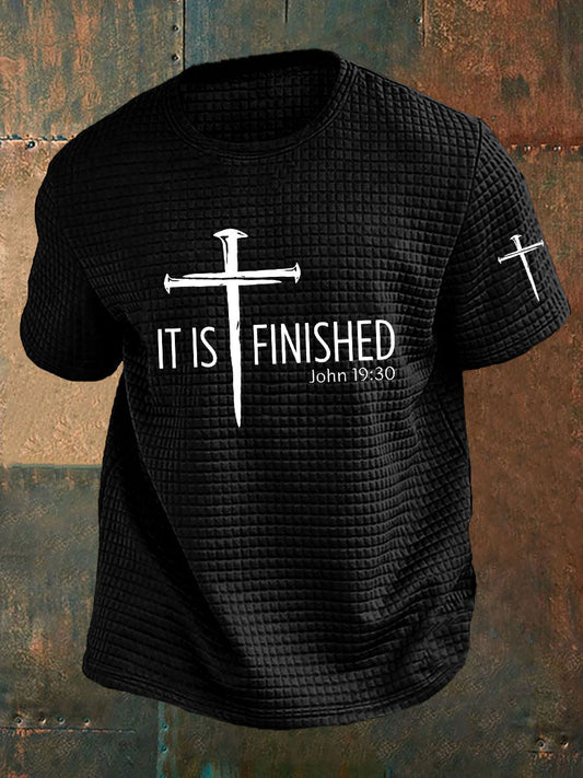 Men's It Is Finished Cross Waffle Print T-shirt