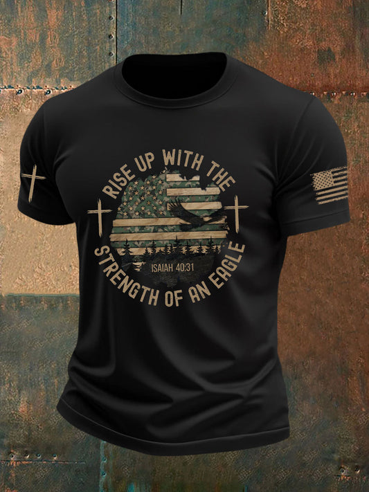 Men's Rise Up With The Strength of An Eagle Printed Casual T-shirt