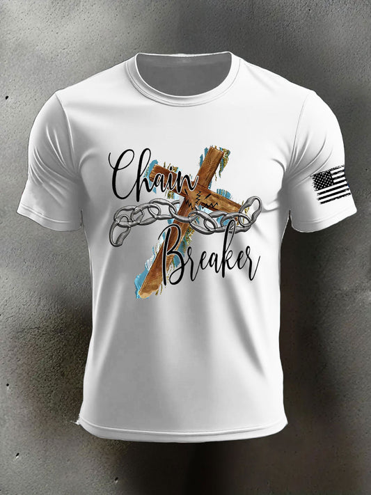 Men's Chain Breaker With Cross Print Casual T-shirt