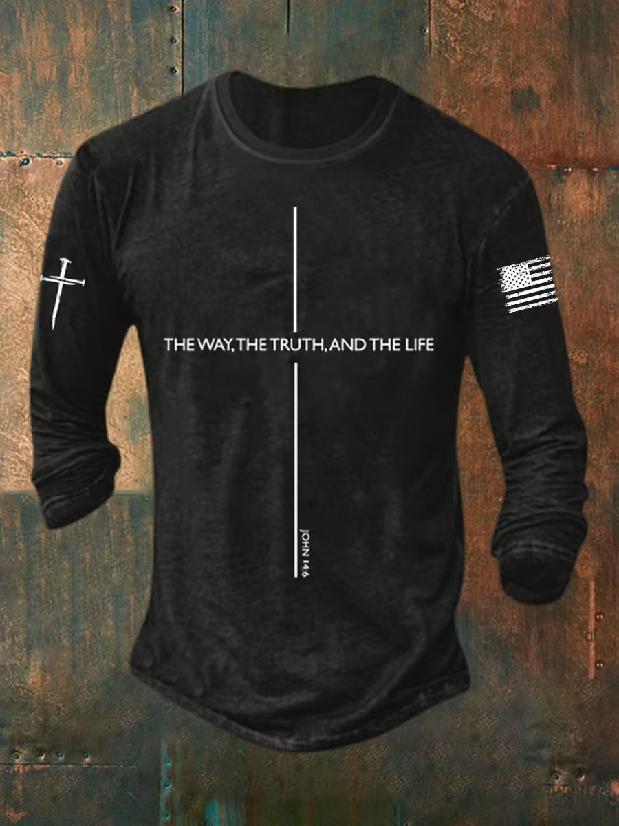 Men's The Way The Truth The Life Printed Long Sleeve Casual T-Shirt