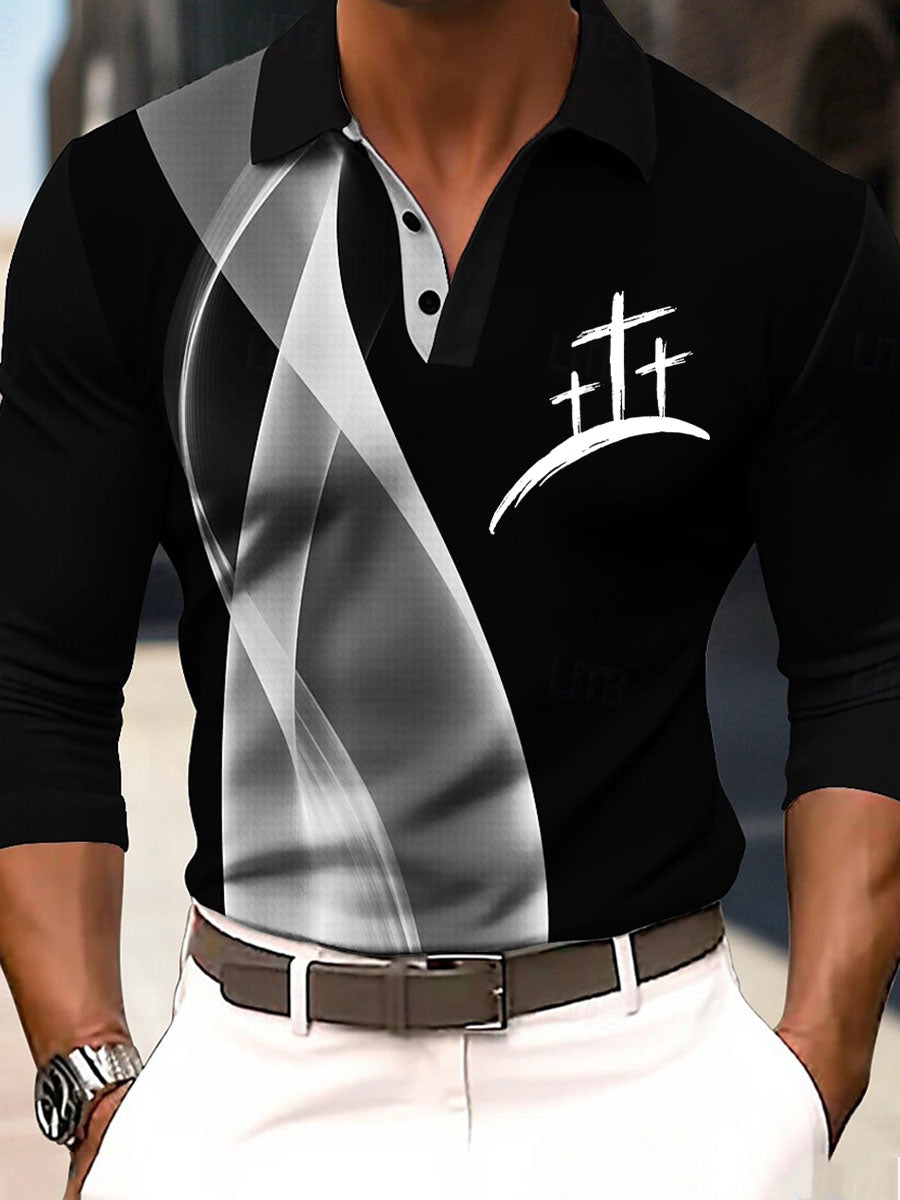 Men's Cross Print Casual Long Sleeve Top