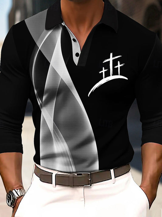Men's Cross Print Casual Long Sleeve Top