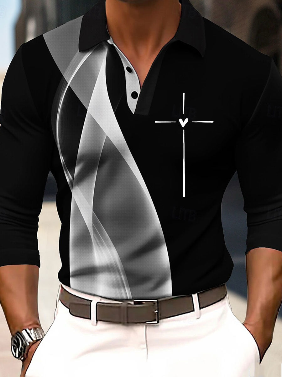 Men's Cross Print Casual Long Sleeve Top