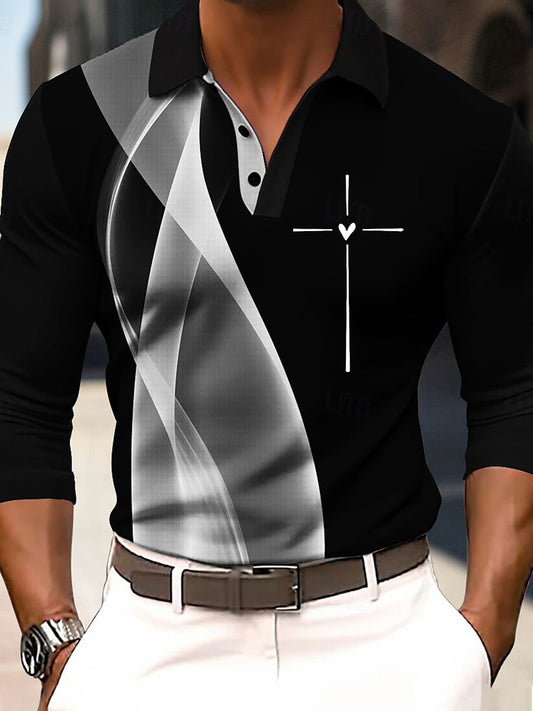 Men's Cross Print Casual Long Sleeve Top