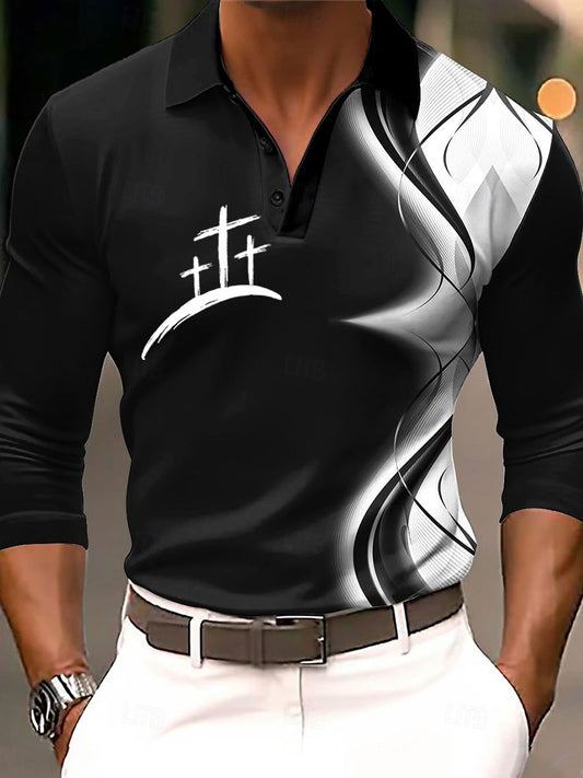 Men's Cross Print Casual Long Sleeve Top