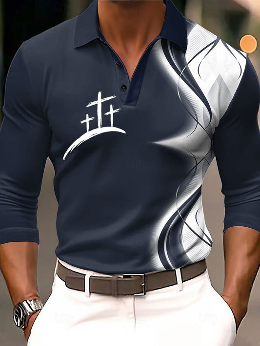 Men's Cross Print Casual Long Sleeve Top