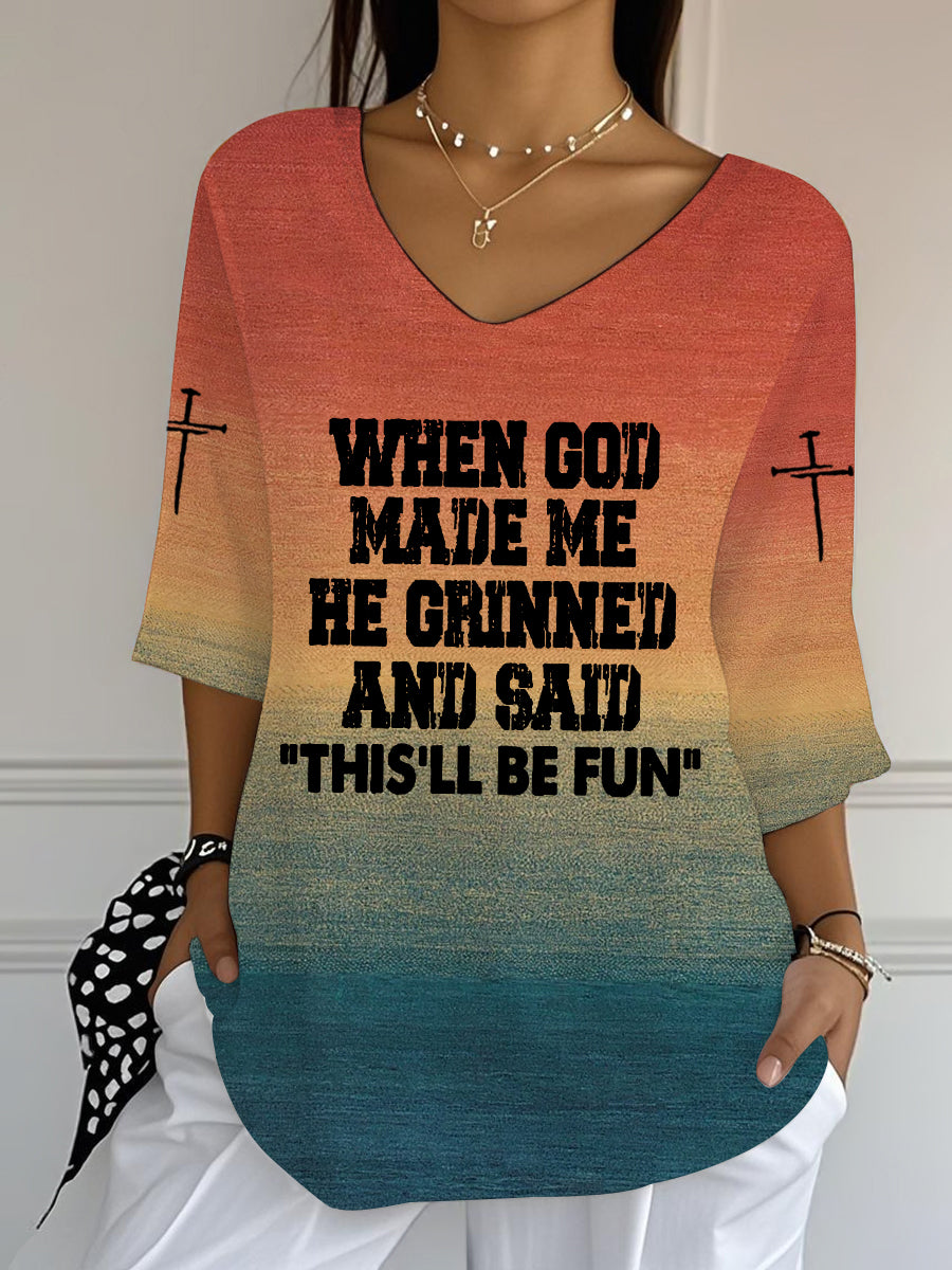 Women's Funny Christian When God Made Me Half-Sleeve T-Shirt